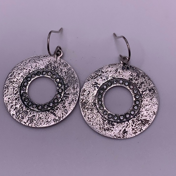 Silpada Vintage Textured Oxidized Sterling & Cubic Zirconia Disc Earrings - Picture 11 of 15
